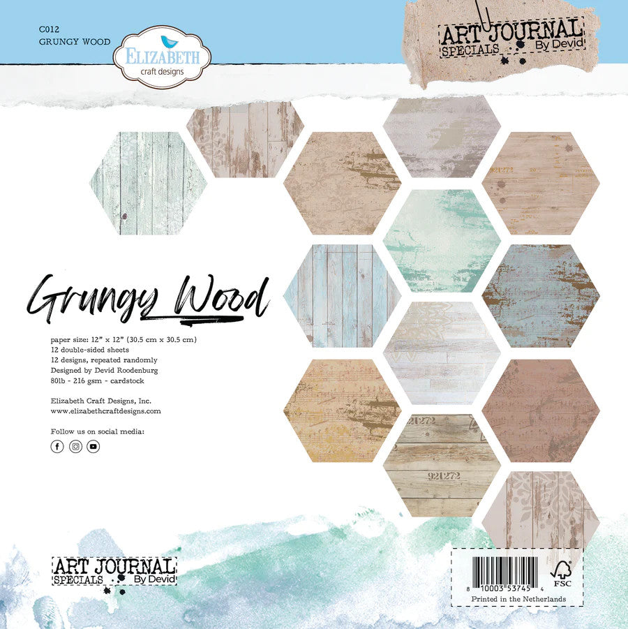 Elizabeth Craft Designs Grungy Wood 12” x 12” Paper Pack